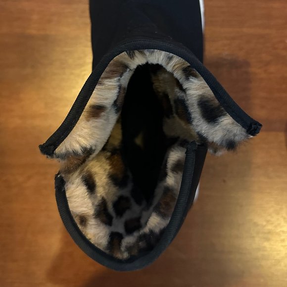 (Never Used) Black Platform Booties with Leopard Print Faux Fur Lining - Picture 9 of 10